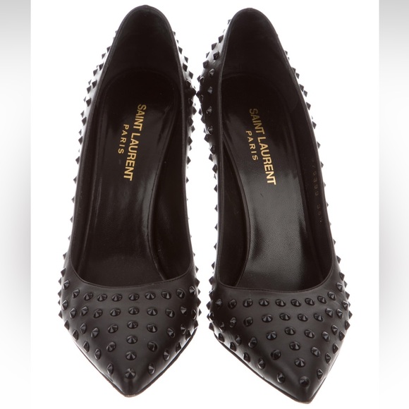 SAINT LAURENT Leather Stud-Embellished Paris Pumps Size 40.5 - Picture 4 of 14